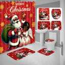 4Pcs Christmas Shower Curtain Bathroom Set - Black Santa Claus Girl Non Slip Rugs Toilet Lid Cover Bath Mat with 12 Hooks Xmas Decorations