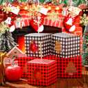 Ctosree 50 Sets Christmas Apple Boxes with Hole and Stick 4" x 4" x 4" Caramel Candy Apple Box Kit Cake Cookies Gift Packaging with Clear Window for Wedding Winter Xmas Party Supplies(Buffalo Plaid)