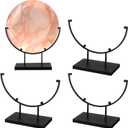Blulu 4 PCS 8 Inch Round Metal Display Stands for Stained Glass Fused Glass Display Stands Decorative Art Base for Plate Picture Platter Photo(Black)