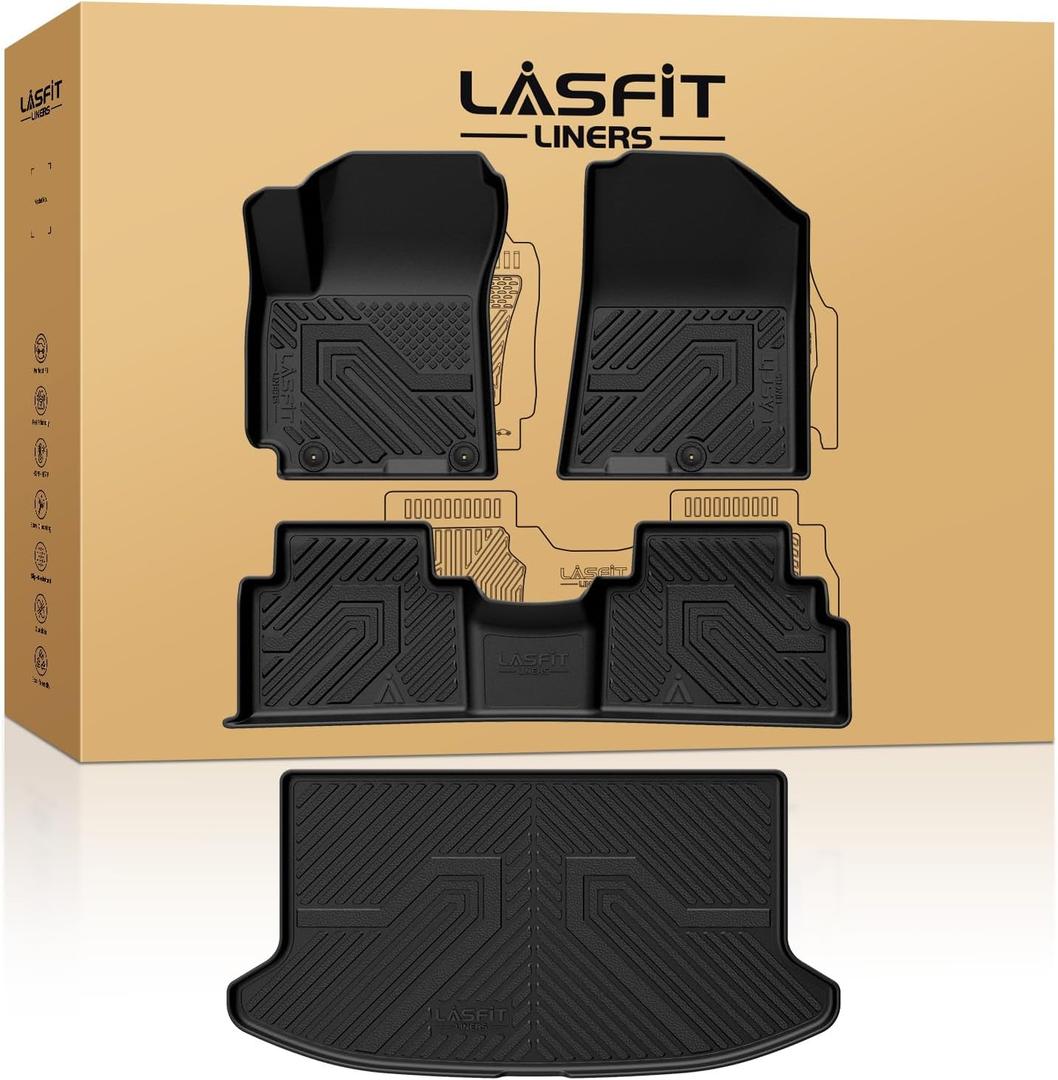 Lasfit Floor Mats & Cargo Mats for Kia Soul 2025 2024 2023 2022 2021 2020 (Fit Cargo Floor in Higher Position) All Weather TPE Custom Fit Floor Liners Car Mats & Trunk Mats Full Set
