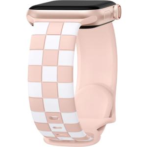 DaQin Checkered Band Compatible with Apple Watch Bands for Women 40mm 41mm 42mm 38mm 44mm 45mm 46mm 49mm Men, Cute Soft Silicone Dressy Strap for iWatch Bands Series 11 10 SE 9 8 7 6 5 4 3 2 1 Ultra 2 (White/Sand Pink)