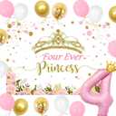 Four Ever a Princess Birthday Decorations Pink Gold Princess Castles Balloon Garland Crown Number 4 Foil Balloons Banner for 4 Years Old Birthday Party Decor Supplies