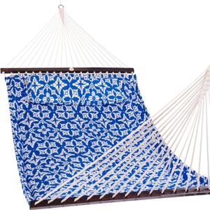 Lazy Daze Quilted Fabric Hammock with Spreader Bar, 2-Person Double Hammock for Outside Patio Poolside Backyard Beach, 450 lbs Capacity, QF48 (Floral Navy)
