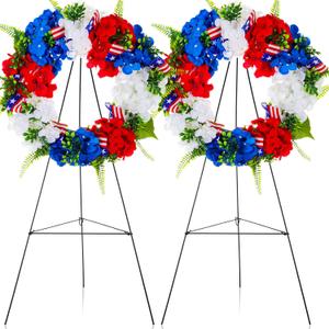 Crowye 4 Pcs Independence Day Cemetery Wreaths with Stand Set 15. 75in Memorial Day Patriotic Gravestone Wreath 30in Easel Stand for 4th of July(Classic Style)