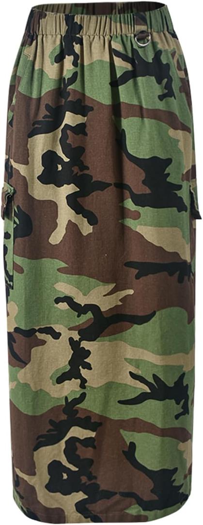 Camo Skirts for Women Fashion Casual Cargo Skirt with Pockets Y2K Street, Large