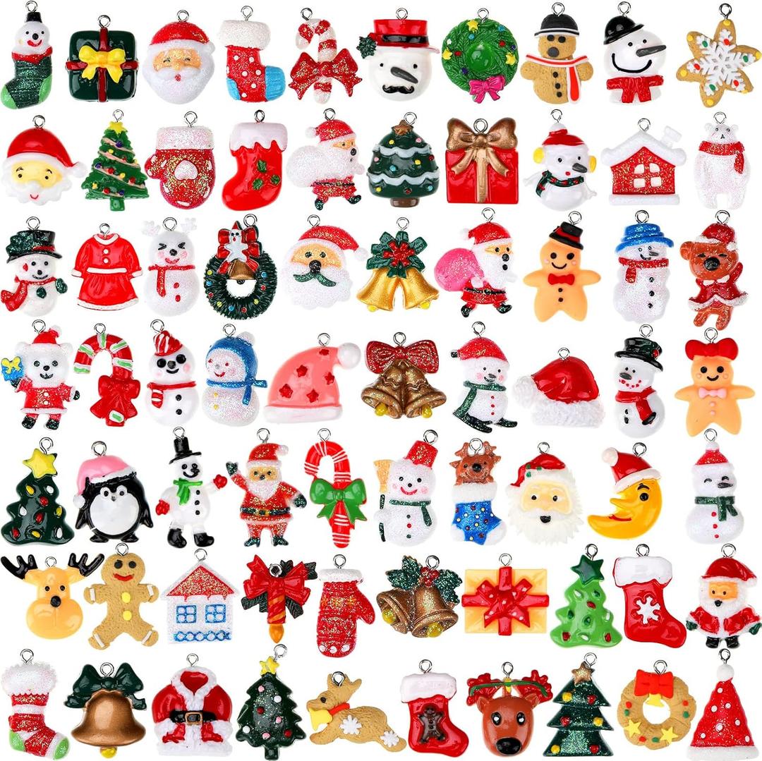 Sumind 70 Pcs Mini Christmas Ornaments for Mini Tree Decorations Resin Design with Small Santa Claus Snowman Reindeer Pendants Tree Ornaments Christmas Miniature Figurines for Holiday Hanging Decor