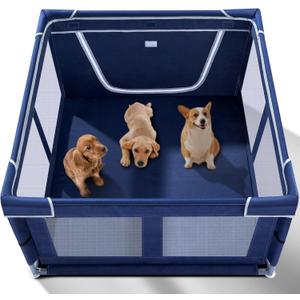 Puppy Playpen Indoor for Small Pets, 42x42x25 Inch, Dog Play Pen with Gate, Portable Oxford Fabric Pet Exercise Pen, Anti-Tipping Enclosure with Zipper Door (Royal Blue)