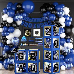 Graduation Decorations Class of 2026 - Blue Graduation Decorations Set of 4 Balloons Boxes with Balloon Arch Kit,2026 GRAD Letters So Proud of You Theme for Congrats Grad Party Supplies