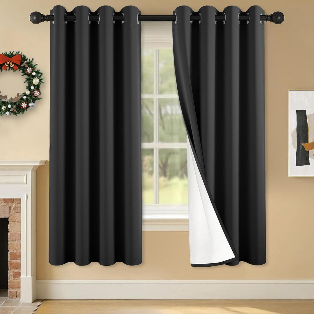 2 Panels 100% Blackout Curtains, Lightweight Thermal Insulated Grommet Drapes for Bedroom Living Room, Light Blocking Window Treatment, Pack of 2, 54x63 Inches, Black