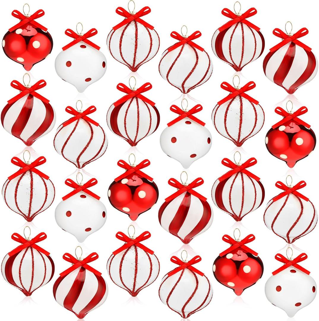 Lyrow 24 Pieces Peppermint Candy Christmas Tree Ornaments Peppermint Candy Ornament Striped Hanging Ornaments Decorations for Indoor Outdoor Christmas Tree Party Decor