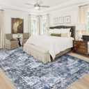 Area Rug 9x12 Washable Rug, Vintage Boho Medallion Rugs Non-Slip Soft Low Pile Large Distressed Rug Indoor Retro Carpet for Living Room Bedroom Dining Room Home Office (Blue, 9'x12')