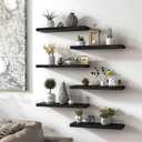 Black Wood Floating Shelves for Wall Rustic Wall Shelf for Bedroom Living Room Set of 4