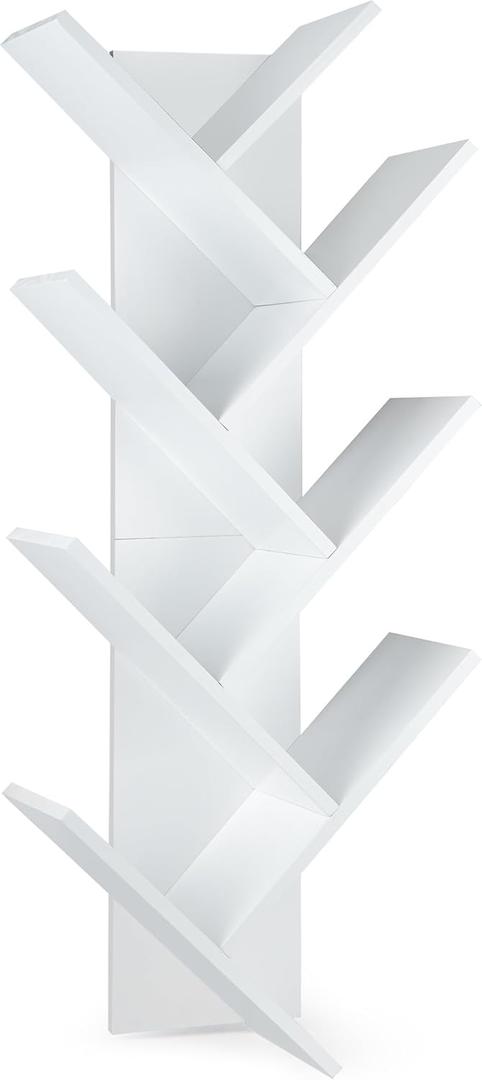 7-Tier Tree Bookshelf | Wall-Mounted Book Organizer | Solid Wood Floating Bookshelf for Kids (White)