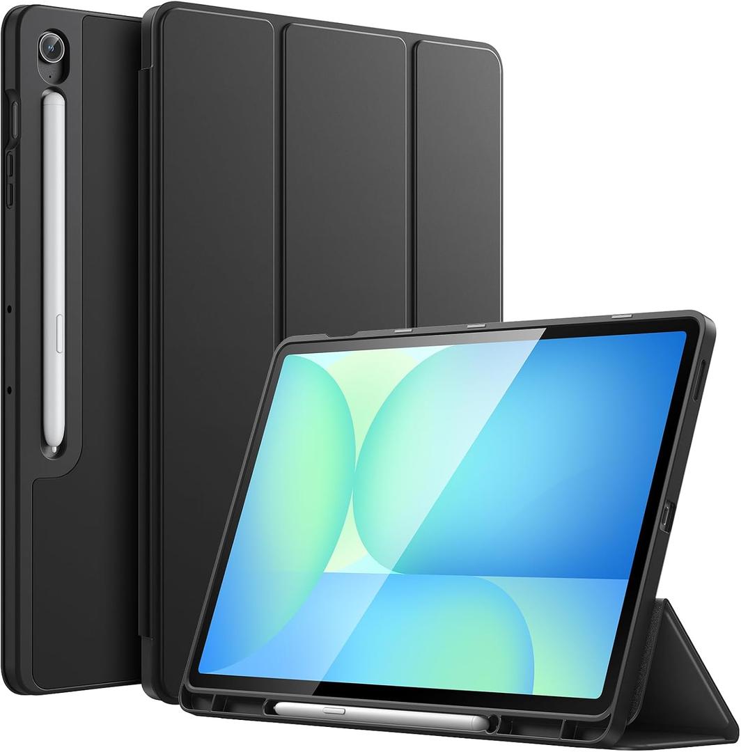 JETech Case for Samsung Galaxy Tab S10 FE Plus/S10 FE+ 13.1-Inch with S Pen Holder, Soft TPU Tri-Fold Stand Protective Tablet Cover, Support S Pen Charging, Auto Wake/Sleep (Black)