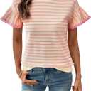 SHEWIN Women Summer Loose Fit Tops Trendy Rib Knit Stripe Shirt Business Dressy Casual 2026, 2XL