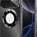 MAKAVO Magnetic for iPhone 16 Pro Max Case, Compatible with MagSafe, Built-in Camera Lens Protector, Logo View, Military Grade Drop Protection Phone Cover, Black