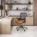 Ergonomic Office Chair with Mesh Back Rest, Height Adjustable with Flip Up Arms and Swivel, Mid-Back Task Home Office Chair, Brown
