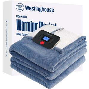 Westinghouse Electric Blanket Twin, Flower Jacquard Heated Blanket Twin Size with 10 Heating Levels and 1-12 Hours Auto-Off, Flannel to Sherpa Reversible, Machine Washable (62" x 84", Blue)