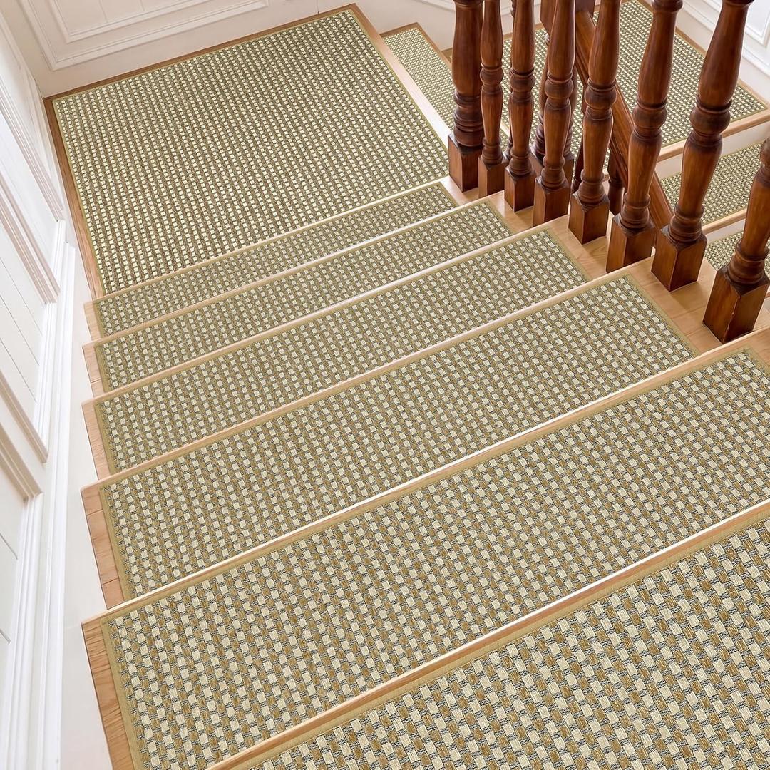 SMILOOL Stair Treads Non Slip for Wooden Steps Indoor 10" x 36" 15 Pack Extra Wide Stair Tread Carpet Stairs Runner, Step Pads with Reusable Adhesive for Dogs Kids Elders, Machine Washable, Beige