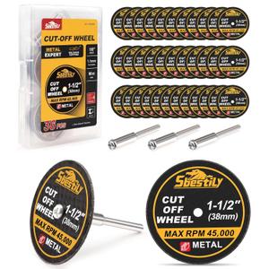 1-1/2 Cut Off Wheels 40 Pack, 1.5" x 1/8" Fiberglass Reinforced Cutting Discs Rotary Tool Accessories Kit with 4 Mandrels, for Cutting Metal, Bolts, Screws