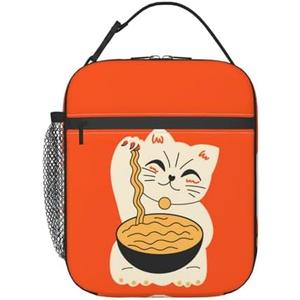 Insulated Lunch Box for Kids Adults Ramen Lunch Box for Work, Picnic, School, Travel, Hiking, Beach or Fishing Polyester Cat Eat Ramen Theme Lunch Bag