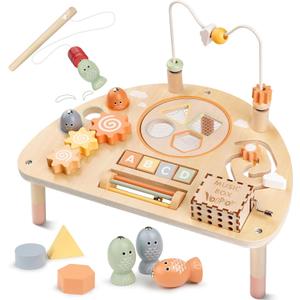 Activity Table for 1 Year Old, Montessori Toys for 1-2 Year Old Girls Boy Gifts, 8 in 1 Wooden Sensory Play Table for Toddler 1-3, Learning Toys for Baby 12-18 Months 1st Christmas Birthday Gifts