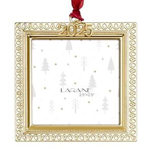 Laraine Christmas Tree Ornaments – Decorative Hanging 2025 Holiday Keepsake Gift Snowflake Pendant with 2.5” Photo Frame Insert for Picture of Pet (Square Gold (2025))