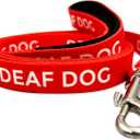Deaf Dog Leash - Hard of Hearing Warning - Hearing Impaired Dog - No Limited Hearing - Deaf Alert Padded Handle Accessories for Small Medium Large Dogs (Red, Medium)