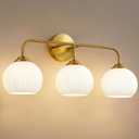 RUIYEY Bathroom Vanity Light Fixtures: 3-Lights Lantern Gold Vanity Lights for Bathroom, 23.6 Inch E26 60W Modern Bathroom Lighting Fixture with Milky White Glass for Bath Restroom