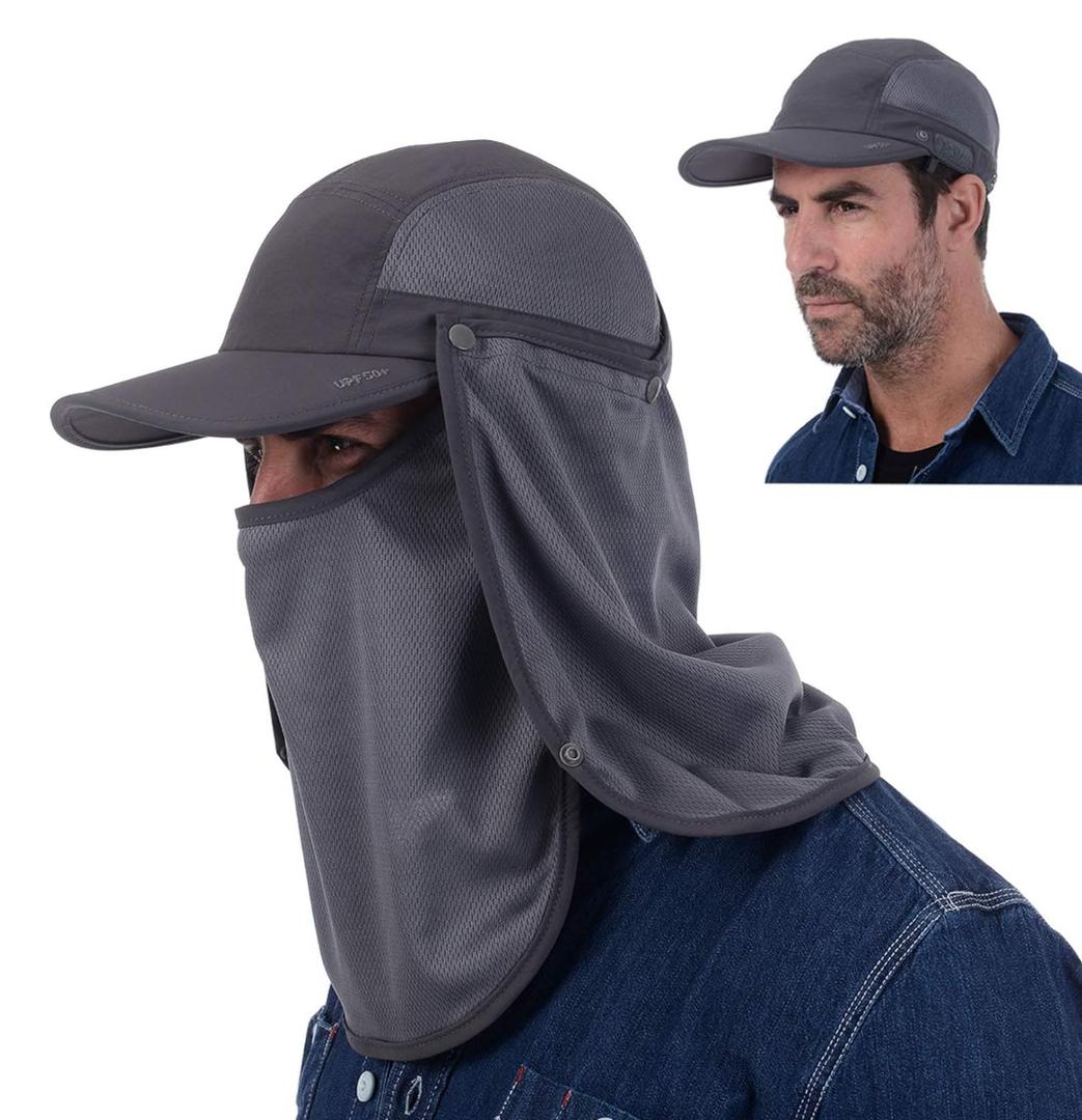 USHAKE Sun Cap Fishing Hat Baseball Cap with Face Neck Cover Flap
