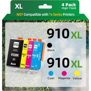 910XL Ink Cartridges Combo Pack for HP 910 910XL Work for HP OfficeJet 8010 8015 8018 8022 OfficeJet Pro 8020 8025 8028 8035 Printer (4 Pack, B/C/Y/M)