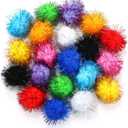 CABAX 1.8'' Assorted Color Sparkle Balls, Tinsel Pom Poms Puff Balls Glitter for Cat Kittens Toys DIY Christmas, 20 Pcs