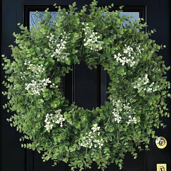 U'Artlines 20 Inch Boxwood Wreaths for Front Door with White Flowers
Spring Summer Wreath, Large Faux Greenery Wreath, Realistic and Full, for Wall Window Porch All Seasons Outdoor Decor