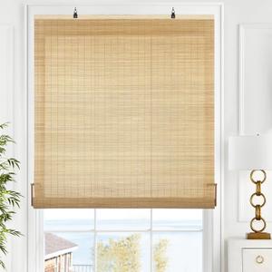 LazBlinds Cordless Bamboo Blinds, Roll Up Shades for Windows, Light Filtering Hanging Window Blinds, Bamboo Shades for Patio Indoor/Outdoor Porch, 29'' W x 72'' H, Carbonized