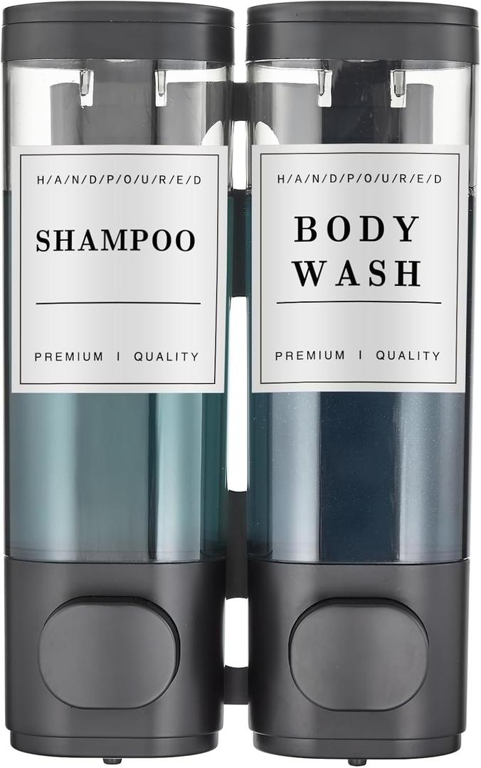 Shampoo and Conditioner Dispenser,Unisense Shower Soap Dispenser 2 Chamber No Drill Wall-Mounted Shampoo Dispenser for Shower Wall Mounted Shower Dispenser for Bathroom Hotel Large Capacity,Black