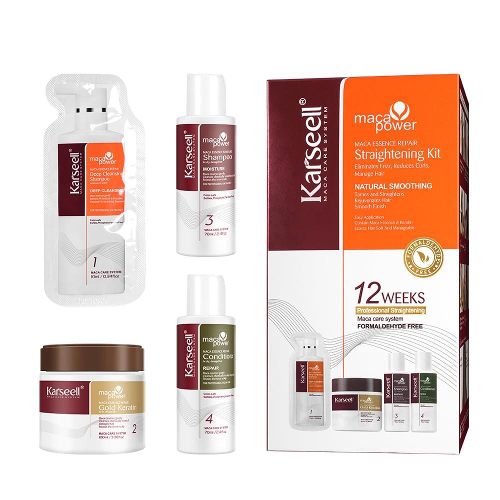 Karseell Maca Essence Repair Keratin Hair Treatment Straightening Kit, 12 Weeks of Home Use Professional Straightening, Softer and Shinier Hair, All Hair Types