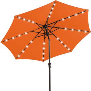 JEAREY 9FT Outdoor Patio Umbrella with Solar Lights, LED Lighted Pool Umbrella with Tilt and Crank, Outdoor Table Umbrellas for Deck, Yard & Market (Orange)