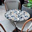 Blue Botanical Round Tablecloth  Fitted Circle Table Cover with Elastic Edge, Waterproof & Washable Polyester Table Cloth for 55" to 66" Indoor/Outdoor Tables (Indigo Garden Berries)