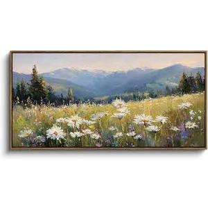 ZUITINGHUA Wood Framed Canvas Wall Art For Living Room Large Wall Decor For Office Bedroom Decoration Pastoral Scenery Pictures Flower Painting Artwork Room Wall Mural Aesthetic Home Decor 20x40 In