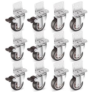 Nefish 2 Inch Side Mount Casters Wheels 12 Pack, L-Shaped Rubber Casters Wheels for Furniture, Plate Castors 2 X 4, Durable Heavy Duty Castor Wheels for Cabinet, Boxes, DIY, Desk, Table, Crib