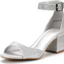 DREAM PAIRS Womens ChunklePump (7.5, Silver/Glitter)