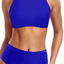 BMJL Women's High Waisted Bikini Sets Sporty Two Piece Swimsuits Color Block Cheeky High Cut Bathing Suits, Size S