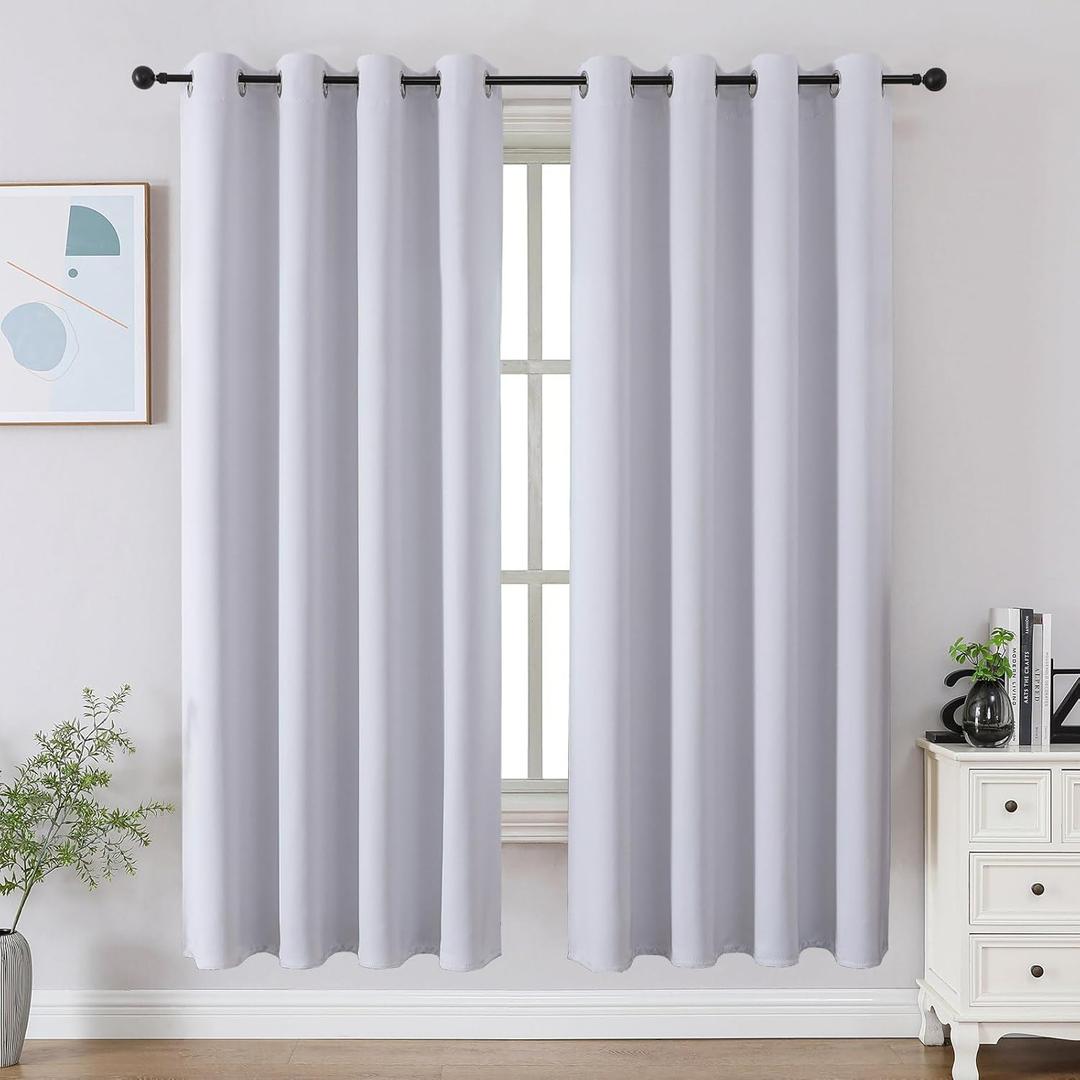 CUCRAF Grayish White Blackout Curtains 63 inch Length 2 Panels Set, Room Darkening Drapes for Living Room Bedroom, Thermal Insulated Light Blocking Grommet Window Curtain (W52 x L63 Inch)