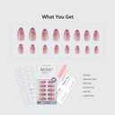 BTArtbox Almond Press On Nails Medium - Lamp-Curable Pink Cat Eye Press On Nails with Glue for Women, Semi-Transparent Soft Gel Glue On Nails in 15 Sizes - 30 Stick On Nails Kit, Rosy Dew