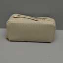 Large Capacity Travel Cosmetic Bag  PU Leather Makeup Organizer Bag Portable Woven Makeup Bags for Women Waterproof Travel Toiletry Bag with Divider Pouch, Khaki