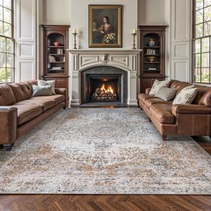 jinchan Area Rug 8x10 Washable Rug Taupe Vintage Rug Traditional Mat Distressed Indoor Foldable Thin Rug Retro Accent Rug Floral Print Rug Floor Cover Non Slip Carpet Kitchen Living Room Dining Room