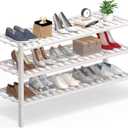 Haddockway Long 3 Tier Bamboo Shoe Rack Storage Organizer,Multifunctional Free Standing Stackable Shoe Shelf with Grid Panel for Closet,Hallway,Entryway,Small Space 34.2"x11"x20"
