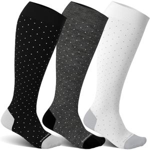 Bamboo Viscose Plus Size Compression Socks Wide Calf 15-20mmHg Knee High Sock for Nurses, Pregnant Women, Travel (3X-Large, 3 Pairs-polkadots1)