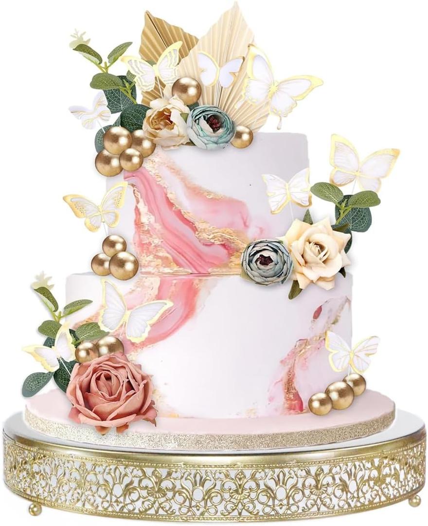 Cake Stand, Metal Round Cupcake Dessert Stand Cake Display Holder Cookies Fruit Serving Tray Decor for Wedding Party Birthday Baby Showers Anniversary,Gold 16"