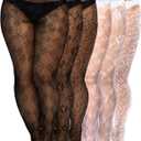 Jadive 6 Pairs Women Plus Size Fishnet Thigh High Stockings Suspender Garter Belt Lingerie Pantyhose Tights